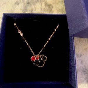 Swarovski Women`s Necklace Mickey and Minnie Rose Gold Tone Pendant